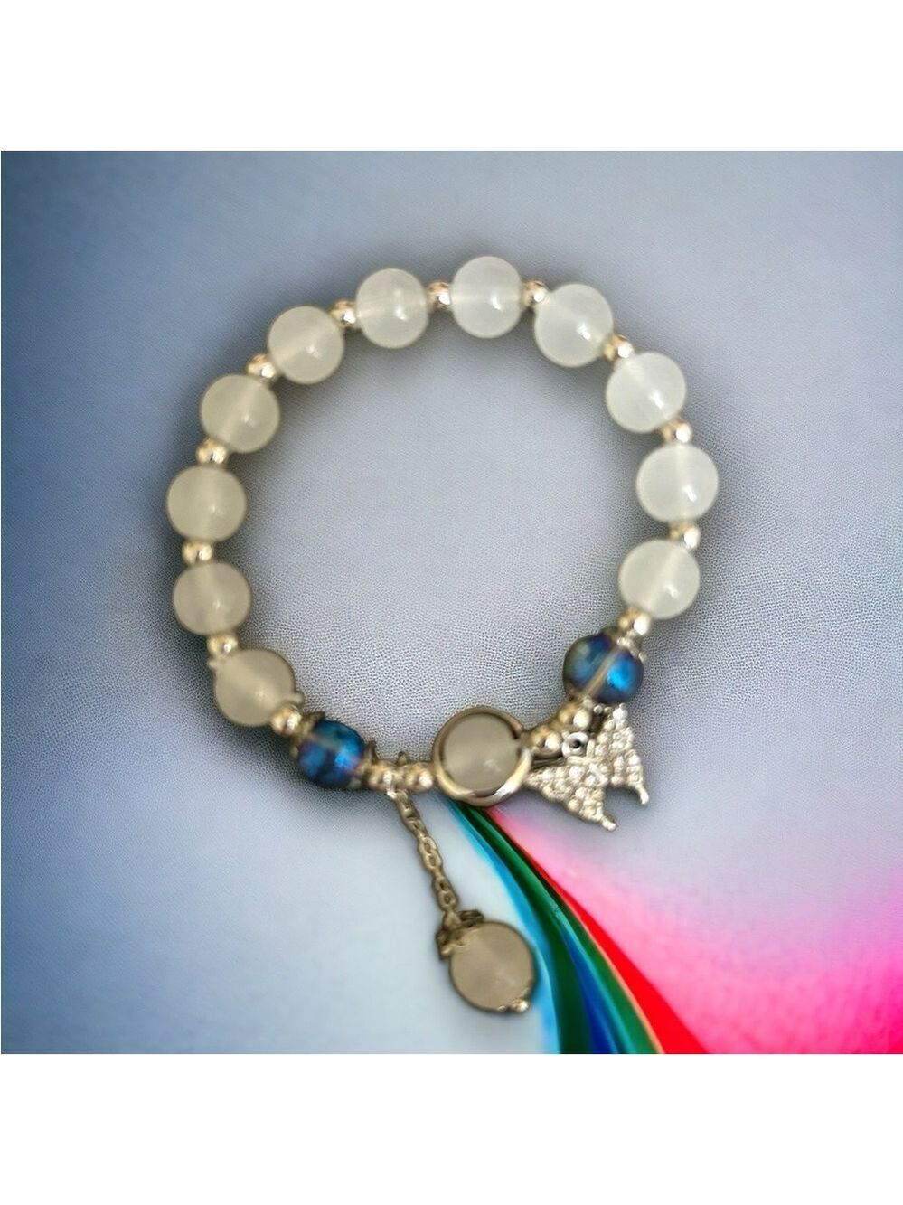🦋💖 Gray Moonstone Butterfly Bracelet